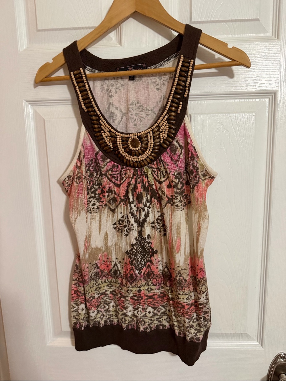 Almost Famous- Womens Boho Embellished Sleeveless Tank Top-XL,